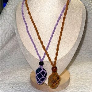 Handcrafted  basalt lava rock and carelian Agate Pendant macramé Necklace